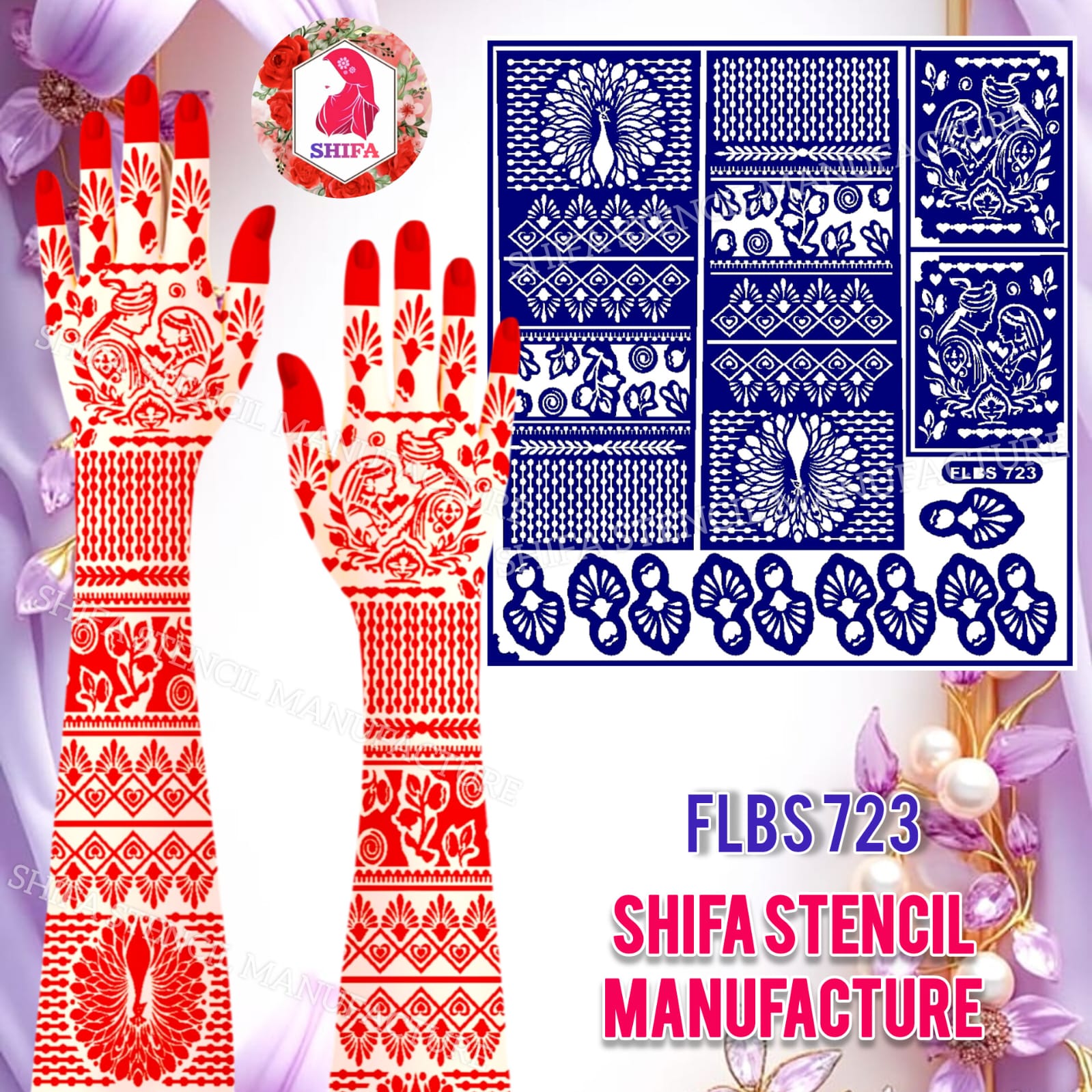 FLBS 723 Mayur Milan Bridal Mehndi Sticker Overview Henna Stencil - Shifa Stencil